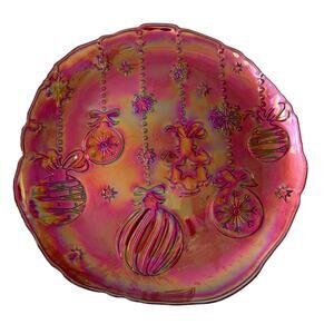 Akcam Red Turkish Carnival Glass Charger Plate 13in Christmas Ornaments New